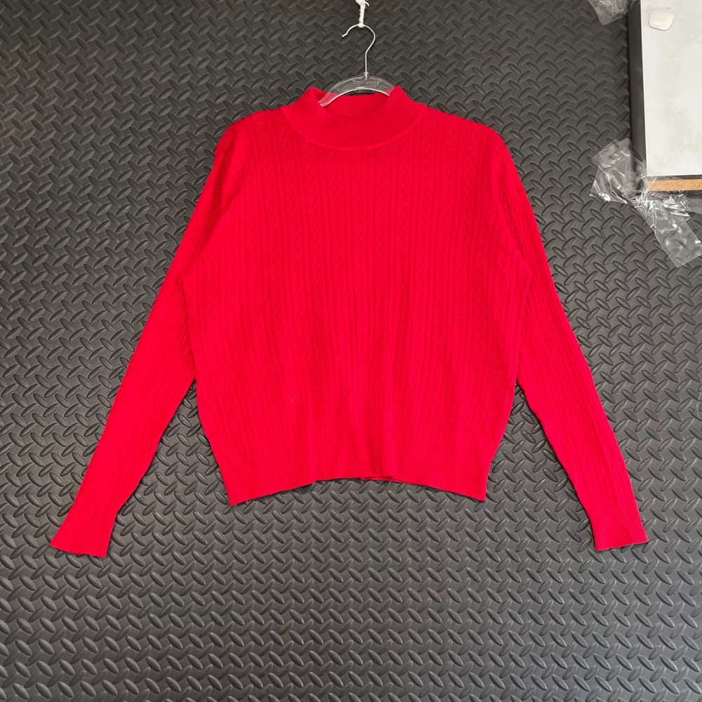 Composition New York Red Cable Knit Turtle Neck Pullover Silk Sweater Women's‎ L